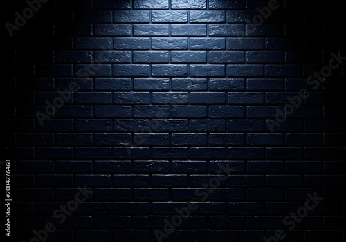 Dark Blue Brick Wall Texture with Dramatic Spotlight Background