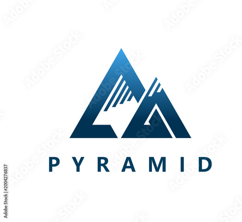 Triangle pyramid or mountain icon. Graphic triangular shape vector sign, business company mountain isolated symbol. Law or accounting firm triangle emblem or abstract pyramid dark blue icon