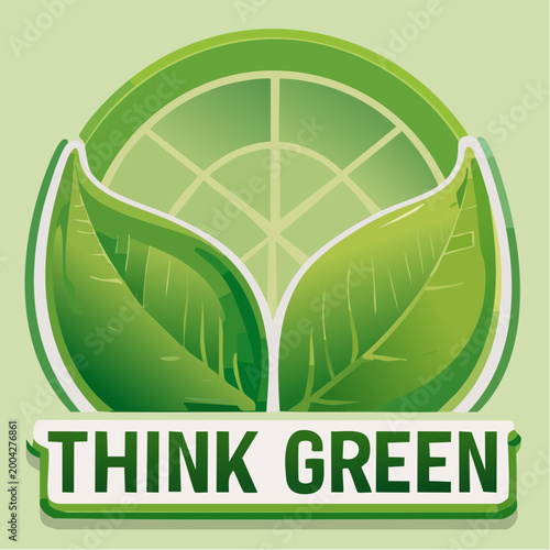 Think Green Logo with Leaves and Globe