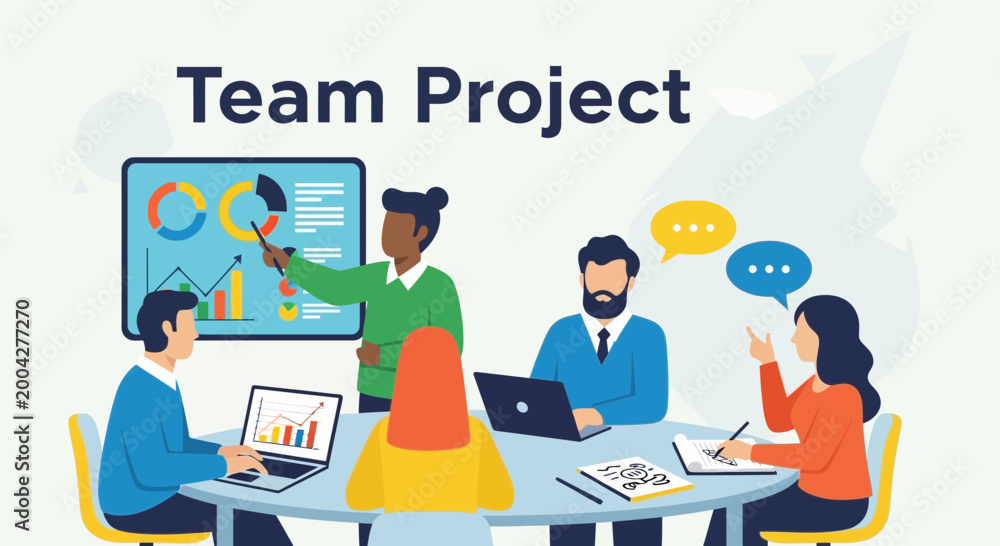 Naklejka premium Diverse team collaborating on a business project, presenting data analysis