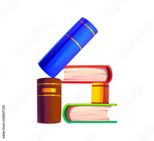 Library book cartoon alphabet font, typeface number 6 six. Library book font numeral symbol, education textbook typography vector digit. Literature novel typeface number