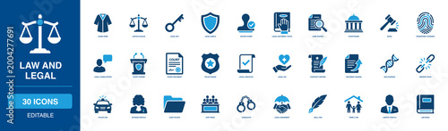 Justice System and Law Legal Glyph Icon Collection Establishing Judge Robe Scales Notary Courthouse Gavel Fingerprint Evidence Consultation Police Badge Contract DNA Witness Jury Handcuff Pen