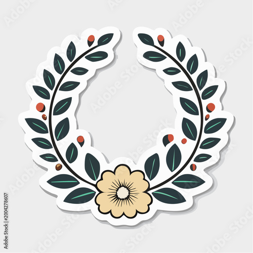 Laurel Wreath with Flower Sticker