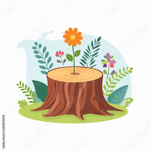 Flower Growing from Tree Stump