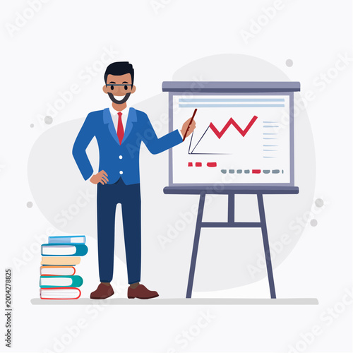 Businessman presenting a graph on a whiteboard