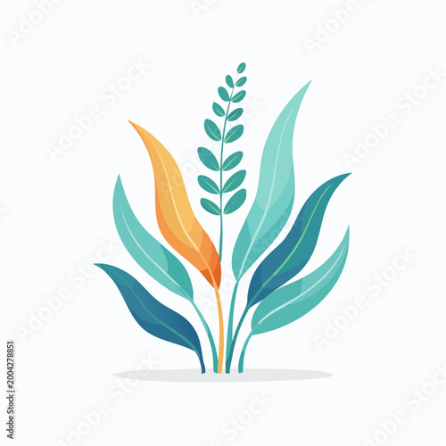 Abstract illustration of colorful leaves and plant stems