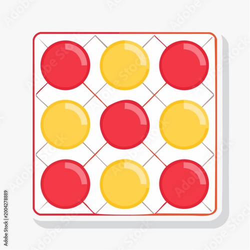 Tic-Tac-Toe Game Board with Red and Yellow Circles