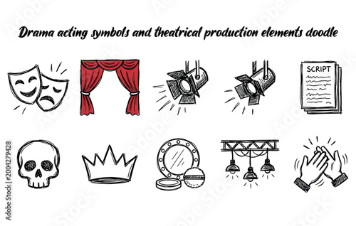 Drama acting symbols and theatrical production elements doodle