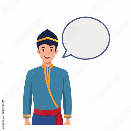 Man in Traditional Clothing with Speech Bubble