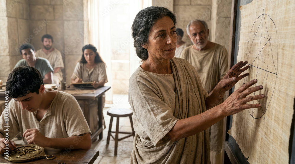 Fototapeta premium Hypatia of Alexandria Teaching Mathematics and Astronomy to Students