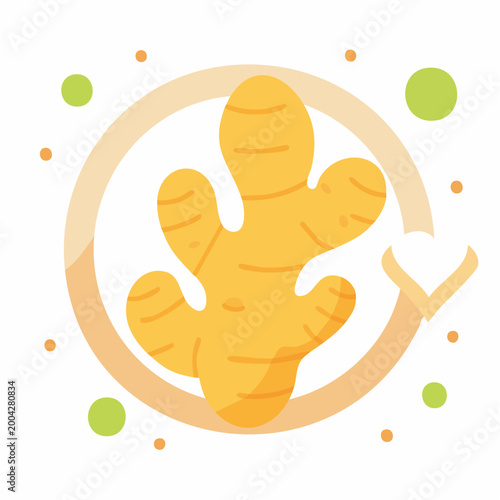 Stylized Ginger Root Icon with Health Symbol