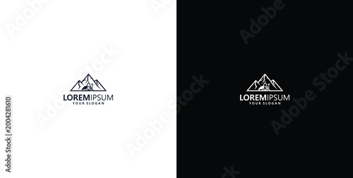 Minimalist abstract icon design logo, mountain logo with cross and church