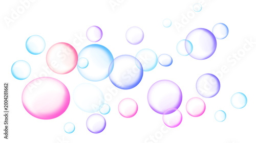 Obraz na płótnie Vibrant colorful bubbles floating in air on white background creating playful at