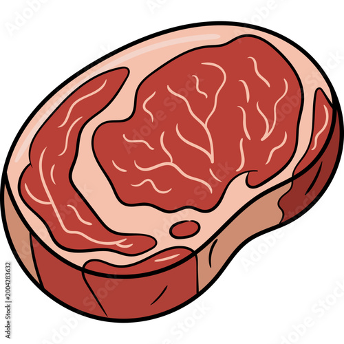 Raw Ribeye Steak Cartoon Illustration