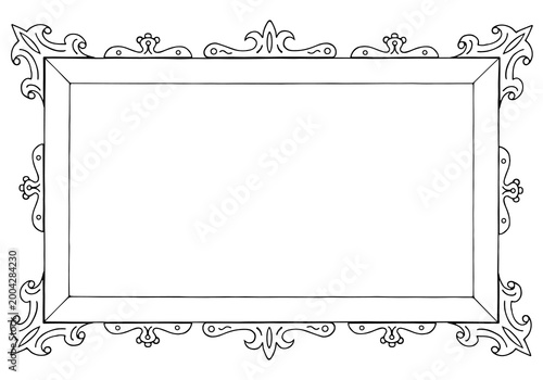 Classic, decorative picture frame. Freehand drawing. Doodle. Hand Drawn. Outline.