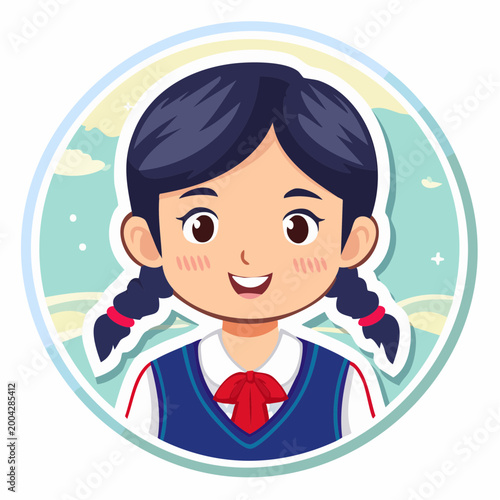 Cartoon Girl in School Uniform