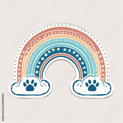 Boho Rainbow with Paw Prints on Clouds
