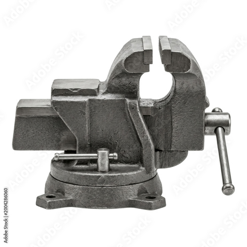 Fotografie Heavy duty steel bench vise for workshop clamping