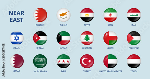 Round buttons with flags of Near East countries.