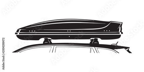 Roof mounted cargo box on car roof rack for travel and outdoor adventure storage solutions