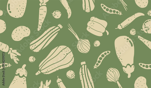 Schilderij op canvas Cute mix vegetables pattern background vector design