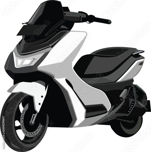 Electric scooter vector in grayscale, modern eco friendly e-motorcycle illustration.eps