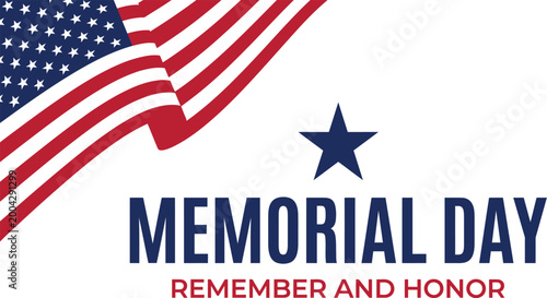 Memorial Day banner design with waving United States flag and blue star symbol on white background vector illustration graphic template