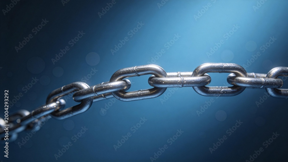 Fototapeta premium Metal chain links on blue background