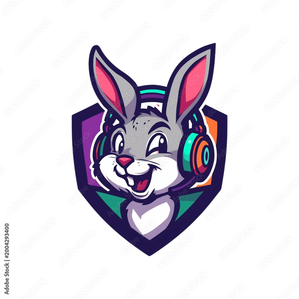 Obraz premium Gaming Rabbit Mascot with Headset Esports Character