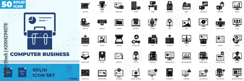 Computer Business Solid Editable Icons set