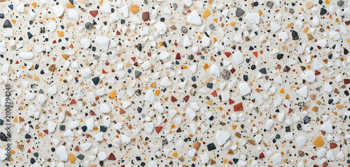 Terrazzo pattern, close-up of white background, with multicolored chips texture