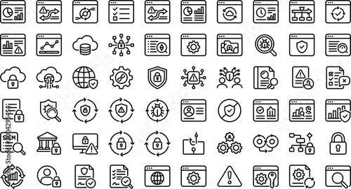 Cuadro en lienzo Cybersecurity monitoring and compliance icon set featuring threat detection SIEM