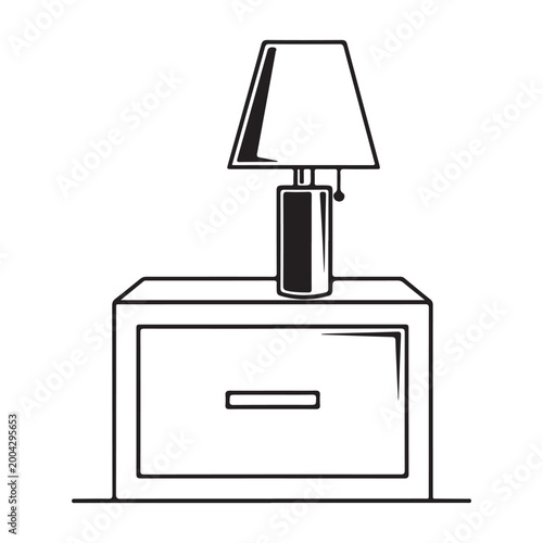 Nightstand with a lamp vector illustration. Representing bedroom furniture, home interior design, and minimalist decor for icons and catalogs