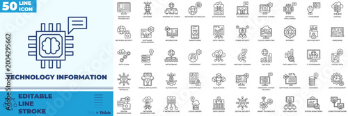 Technology Information line Editable Icons set