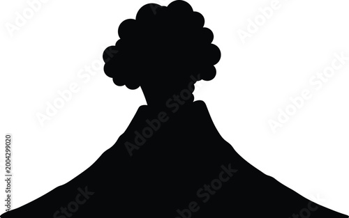 Volcano erupting with smoke silhouette