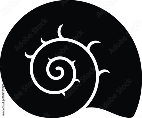 Spiral shell with white pattern on black background