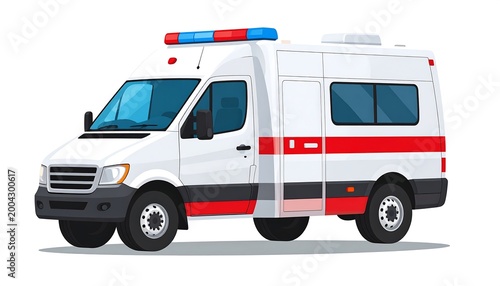 Emergency medical transport vehicle, white with red stripes