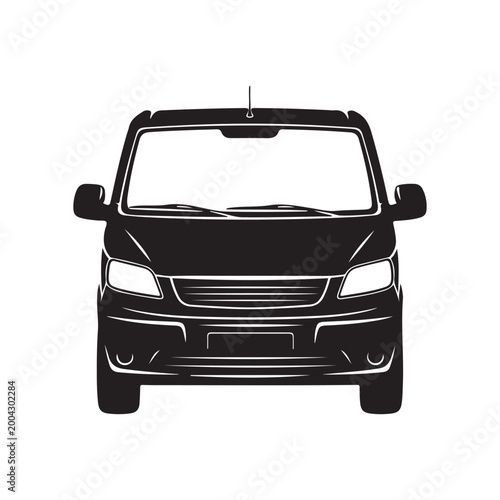 Front view vector illustration of a commercial van. Ideal for logistics, delivery services, and transportation branding, representing mobility and urban transit