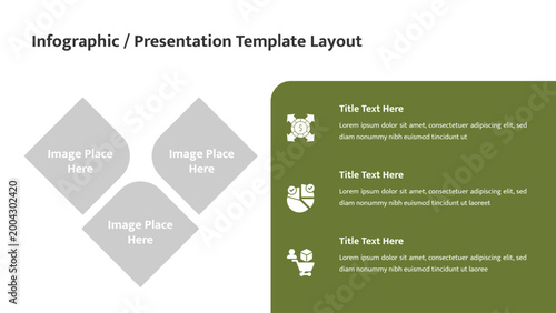 Business presentation slide featuring multiple image placeholders and informational data sections