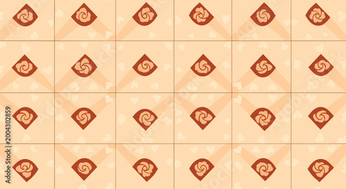 Elegant repeat pattern of sealed envelopes decorated with small flower stamps and subtle heart motifs on a warm beige background for letters.