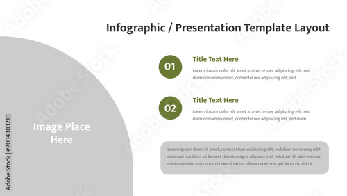 Infographic presentation template layout with numbered sections and image placeholder