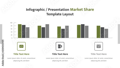 Infographic presentation template with market share bar chart and service icons