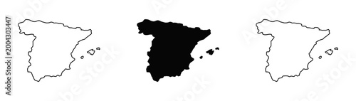 Stylized Spain Isolated European Iberian Peninsula Spanish Map Icon Set. Vector Image.