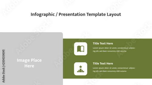 Presentation template with a large image placeholder and two descriptive information sections