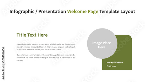 Welcome page presentation template with an image placeholder and introductory text content