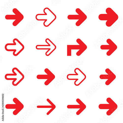 Arrows appear as a set of sixteen distinct red directional icons organized neatly into a symmetrical grid format.
