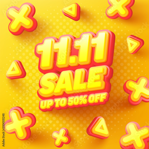November 11 Singles Day Sale poster or flyer design for Retail,Shopping or Promotion in yellow and red style.World Shopping Day 11.11. Global Sale. Big sale of the year.Vector illustration eps 10