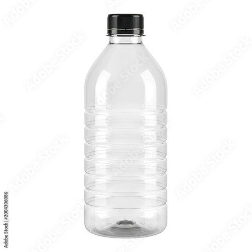 Clear plastic bottle with black cap