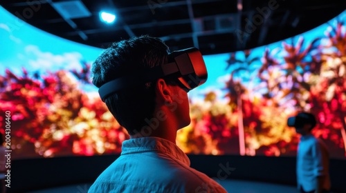 Exploring virtual reality experiences high-tech exhibition space interactive media immersive environment engaging viewpoint