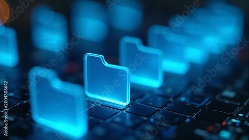 Data management and storage abstract digital folders and server blocks representing data organization and information technology infrastructure cybersecurity